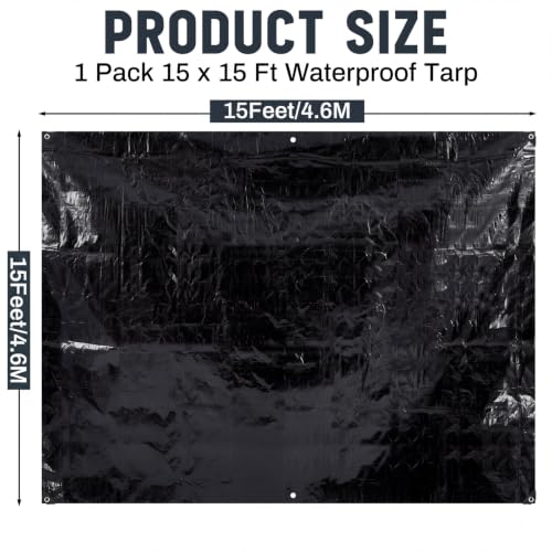 Image of 1 Pack 15 x 15 ft Black Tarps, 5.5 Mil Heavy Duty Waterproof Tarp