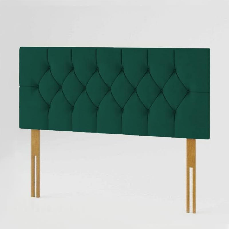 YORKSHIRE HOMEWARE Chesterfield Headboard in Plush Velvet Fabric | Headboards with Matching Buttons | Bed Bedroom Decor Hotel Furniture (Green, 4ft Small Double)
