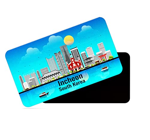 Image of dhcrafts Rectangular Rubber Fridge Magnet /Magnetic Card Blue South Korea Incheon Design Pack of 1 (8.6cm x 5.4cm)