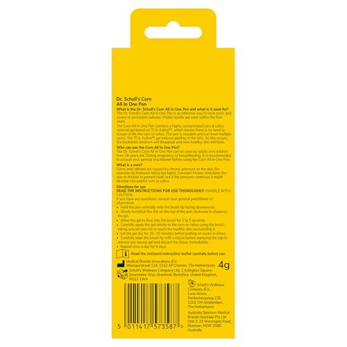 Scholl Corn Removal Pen - Clinically Proven Corn Remover, Pain-Free Treatment with TCA Active Gel for Complete Corn Removal, 1 Pen