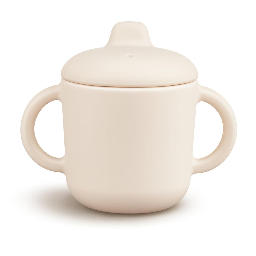 6 Months+ Sippy Cups with Handles,Small Silicone Sippy Cups Leak Proof 5oz,No Spill Sippy cups for Toddlers (Milk)