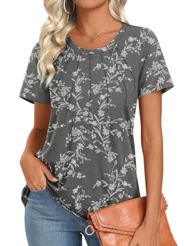 Womens 2025 Tunic Summer Casual Tops Short Sleeve Blouses Crewneck Fashion Tshirts M-3XL2