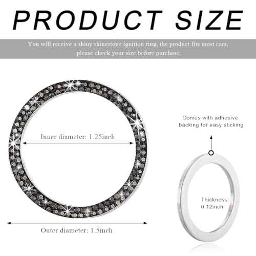 Image of Car Bling Crystal Rhinestone Engine Start Ring Decals, Sparkling Diamond Car Push Start Button Ignition Ring Sticker, Auto Key Ignition Knob Ring Decoration for Women Girls (Bright Black)