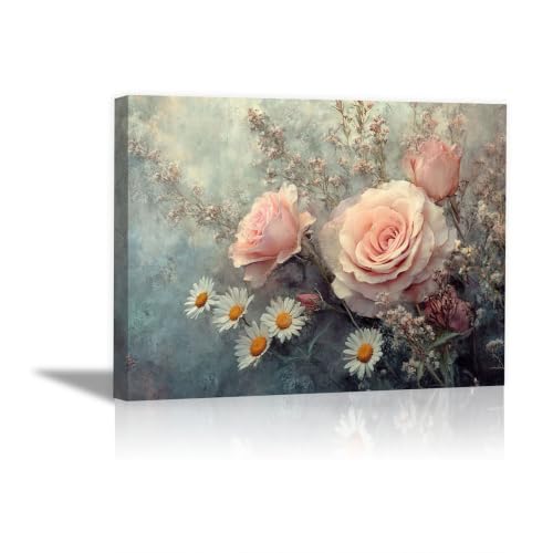 Tableau marguerite rose tamisé vintage pour une décoration de salon cosy