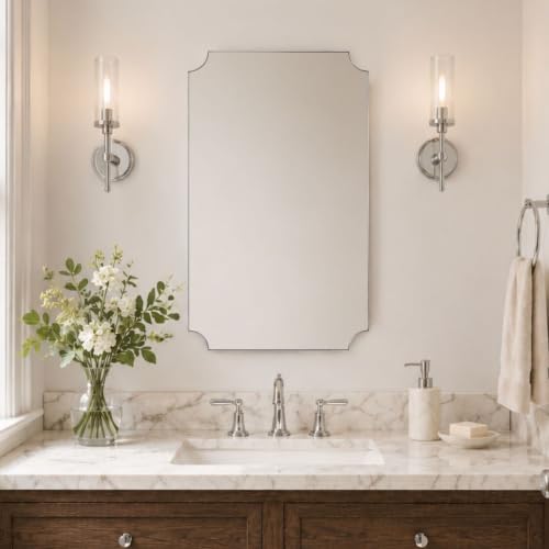 Image of TEHOME Polished Nickel Rectangle Bathroom Vanity Mirror, 20x30'' Silver Decorative Bathroom Mirrors
