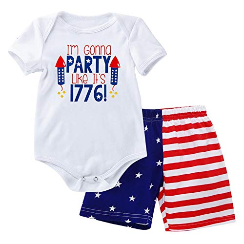Image of My First 4th of July Baby Boys Outfit American Flag Romper Stars Stripes Shorts Independence Day Patriotic Clothes Set
