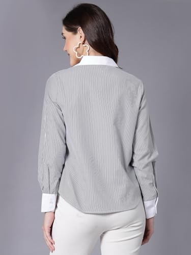 Image of Style Quotient Women Stripe Polycotton Regular Fit Colorblock Formal Shirt