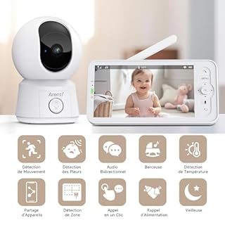 ARENTI Babyphone Camera Bébé, Baby Phone Vidéo Connecté Smartphone, Baby Moniteur Vidéo avec VOX, Détection de Température, Alertes Intelligentes/Vision Nocturne/Suivi Automatique