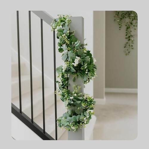 MegaBlues 6FT Artificial Eucalyptus Garland Greenery - 4 Pack Realistic Faux Eucalyptus Vines for Wedding Arch, Backdrop, Mantle Decor, Table Runner, and Home Decoration, (4 Packs) by MegaBlues - Used condition - Image 6