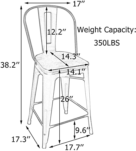Andeworld 26 Inch Swivel Bar Stools Industrial Metal Barstools High Back Dining Bar Chairs Counter Height Stools with Wooden Seat Set of 4(26inch, Black)