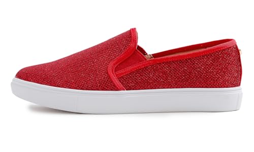 Image of FEVERSOLE Women's Fashion Shiny Soft Slip On Sneaker Sparkle Casual Comfort Loafers