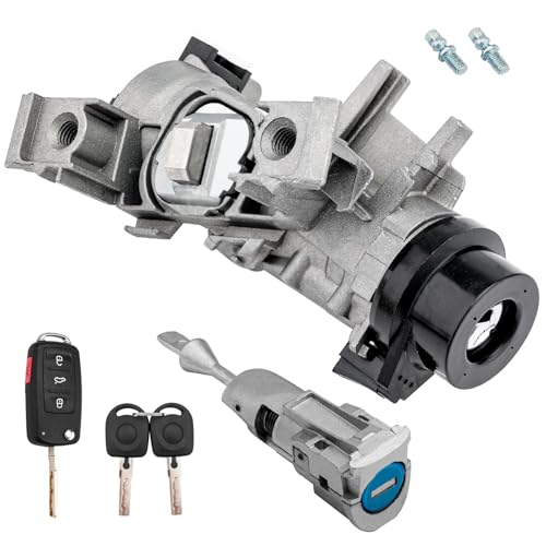 Ignition Switch Lock Cylinder Assembly with Left Door Lock, Compatible with 2011-2018 Volkswagen VW Jetta, w/Remote Key (ID48 Chip 433MHZ Freq), Replaces# 1K0905851B, 5C6837167