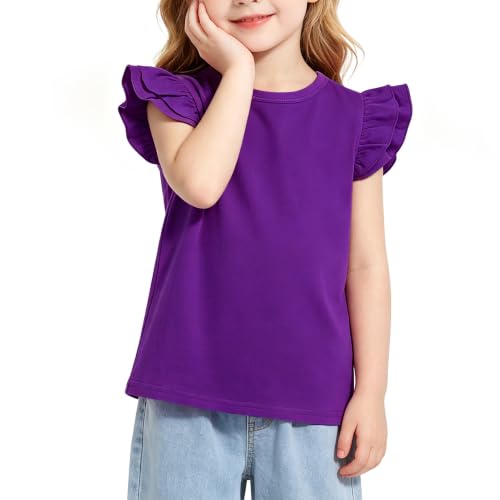 Image of Magic Park 1-14Y Toddler Ruffle T Shirt Girls Solid Color Blouse Kids Girl Short Long Sleeve Tops Casual Tee