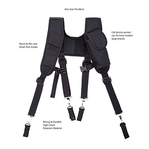 Image of LAUTUS Padded Tool Belt Suspenders w /Chest Strap, Pencil Sleeve, Tape Measure, Cell Phone Holder | Comfortable & Heavy Duty | Fully Adjustable | Construction Grade |