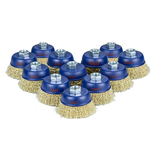 Sali 12 Pack Wire Cup Brush, 3 Inch Coarse Crimped Cup Brush For Grinders, With 5/8 Inch Arbor For Heavy Cleaning Rust, Stripping And Abrasive, For Angle Grinder #TOP26
