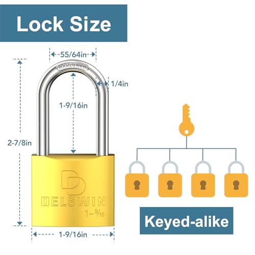 DELSWIN Weatherproof Padlock with Key (Keyed Alike) - Heavy Duty Solid Brass Locker Lock with 1-9/16" Long Shackle, Marine Grade Pad Lock for Outdoor Gate, Fence, Shed (2 Pack) by DELSWIN - Image 5