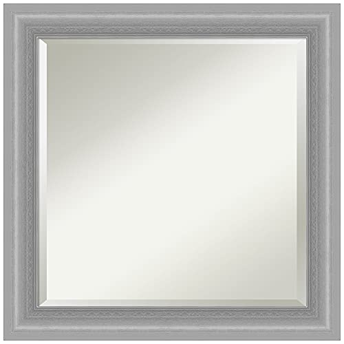 Amanti Art Silver Bathroom Mirror for Over Sink, 25x25 Peak Polished Nickel Narrow Square Vanity Mirror, Medium Traditional Frame, Hangs Horizonally and Vertically, Bathroom Wall Decor, Beveled Edge