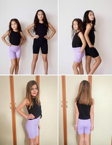 Zaclotre Shorts de bicicleta para meninas com bolsos infantil 12,7 cm, cintura alta, ioga, treino, c