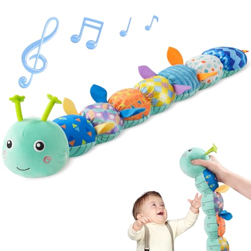 Image of Sumobaby Baby Toys Musical Caterpillar, Stuffed Animal Activity Soft Toys with Teether,Multi-Sensory Crinkle, Rattle and Textures, for Tummy Time Baby Toys 0 to 12 Months Boys,Girls,Caterpillar(Blue)
