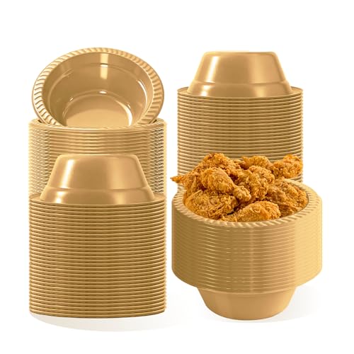 Ysryxy 100 Pcs 12oz Golden Disposable Plastic Bowls Perfect for Mothers Day Party Ice Cream Salad Dessert Picnic Snacks Soup Serving Cups(Golden)