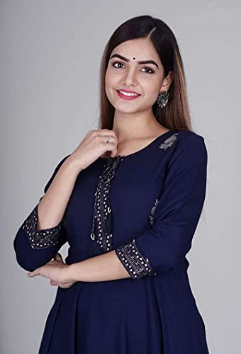 Image of Women's Rayon Golden Flroal Printed Anarkali Kurti
