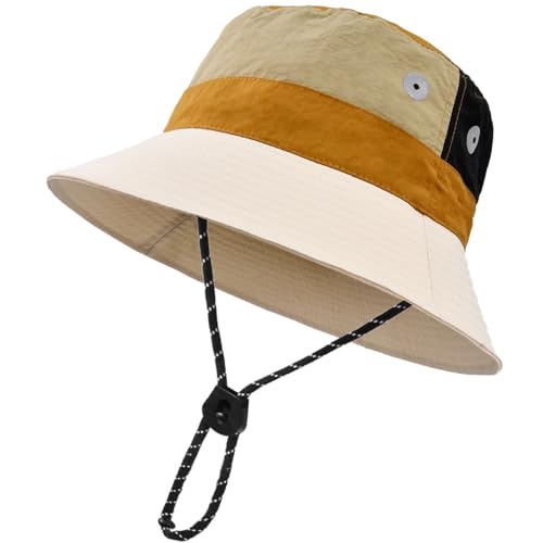 Outdoor Kids Sun Hat Quick Dry Bucket Hat Multiple Color Patchwork for Boys Girls 8-15 Years UPF 50+ Summer Beach Hats