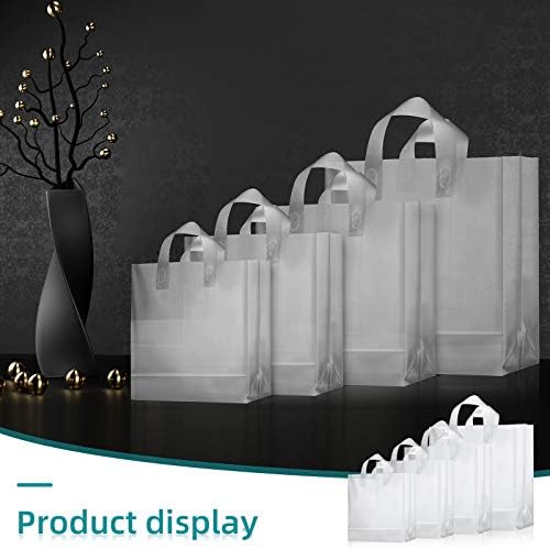 Weewooday 100 Pcs Frosted Plastic Gift Bags with Handles for Small Business Clear Shopping Bags with Cardboard Bottom,4 Sizes(Clear) - Image 4