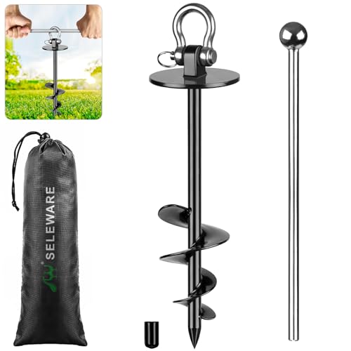 SELEWARE Piquet d'attache d'extérieur antirouille pour Chiens de Grande Taille pesant jusqu'à 100 kg, piquets Pliables pour Chien, matériel de Camping, Tige...