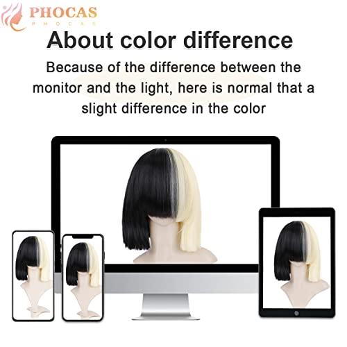 Phocas Hairphocas Half Blonde And Black 2 Tone Hair Short Straight Cosplay Wig For Women #TOP6