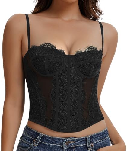 Werkiss Spitzen Korsett Top Damen | Vollbrust Corsage mit Träger,Sexy Corset Tops,Corsage mit 3 Reihen Haken,Korsage mit seitlichen Weichknochen