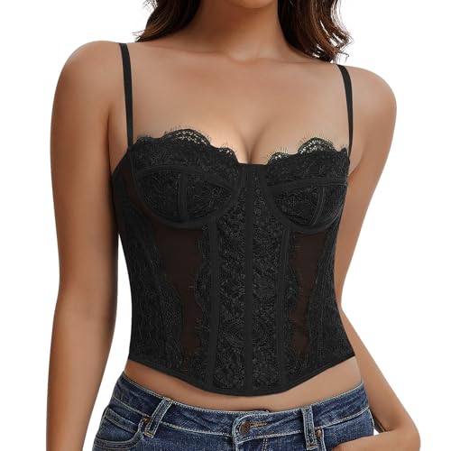 Werkiss Korset Damen Spitzen Bustier Korsett Tops Bauchweg Crop Top Verstellbarer Trägern Ausgeh-Party-Club-Top mit Schnalle(Schwarz, 2XL) Werkiss Korset Damen Spitzen Bustier Korsett Tops Bauchweg Crop Top Verstellbarer Trägern Ausgeh-Party-Club-Top mit Schnalle(Schwarz, 2XL)
