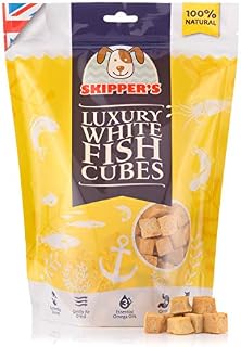 SKIPPER'S Luxury White Fish Cubes - Grain & Cereal Free, Essential Source of Omega 3 Oils, Low Fat & Hypoallergenic, Good for Skin & Digestion | Gently Air Dried (250g)
