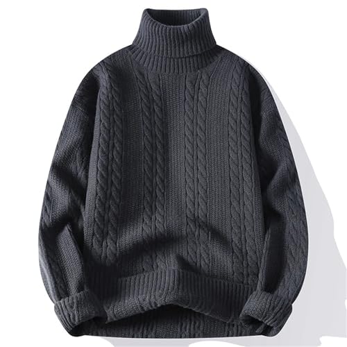 Men's Retro Turtleneck Long Sleeve Sweater Solid Color Loose Casual Knitted Pullover4
