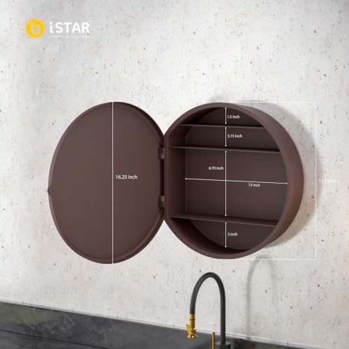 Image of iSTAR Round Wall Mirror with Storage Shelf | Bathroom Vanity Cabinet with Hidden Storage Cabinet | Wall Mounted, Bathroom, Bedroom, Living Room