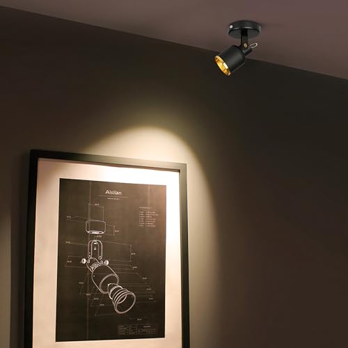 Image of Aisilan Black and Gold LED Dimmable Directional Ceiling Spotlight Indoor Adjustable 180 Degrees Monopoint Spot Light Warm White 3000K 7W for Foyer Hallway Cabinet Showcase Gallery