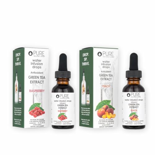 Image of Pure Inventions Water Enhancer Drops - Refreshing and Delicious - Antioxidants, Electrolytes - No Sugar, Calories, or Artificial Sweeteners - Green Tea Peach & Raspberry Bundle
