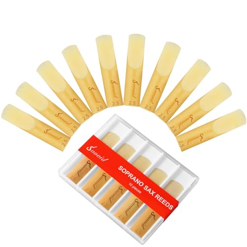 Sovvid 10 Pack Bb Soprano Saxophone Reeds with Plastic Box, Strength 2.5 Soprano Sax Reeds, Laser