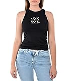 Calvin Klein Jeans Shine Logo Racer Back Top Cuello Abierto, CK Black, M para Mujer