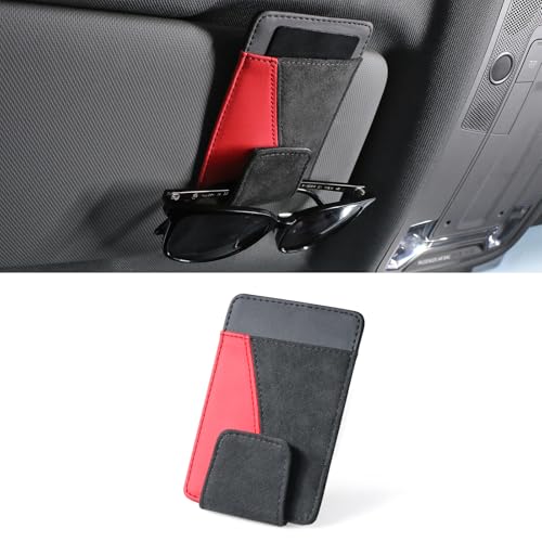 BETTERHUMZ Sunglasses Holder for Car Visor Compatible with Audi A3 RS3 A4 A5 A6 A7 RS7 A8 Q3 Q5 Q7 R8 for Alcantara Suede, Car Eyeglasses Card Case Clip Interior Accessories (Red Black)