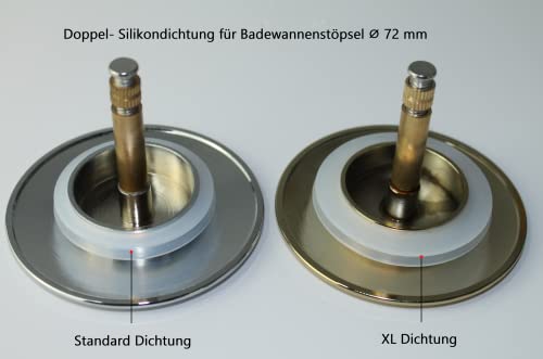 FEINER® [3-TLG.] Silikon Ersatz-Dichtungs-Set für Badewannenstöpsel Ø 72mm – Dichtungen Standard Ø 43mm + XL Ø 49mm + Schraube Ø 7,9mm & Kontermutter.