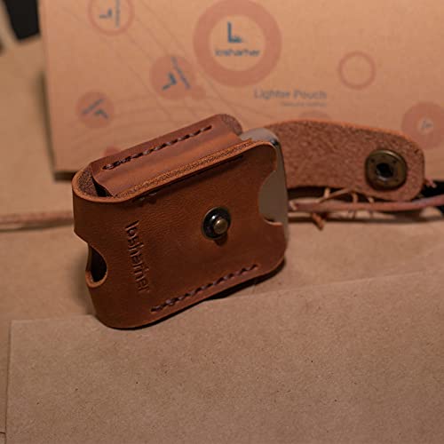 Leather Lighter Holder With Pocket Belt Loop - Losharher Anti-Scratch Protective Storage Case For Zippo Full Grain Cowhide Handcrafted Sheath (Brown, B-Belt Loop) #TOP3