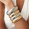 Salircon Chunky Gold Bangle Bracelets for Women Gold Chunky Bracelet, Trendy Stackable Bangles Minimalist Cuff Fashion Jewelry (Gold Silver-3) #1