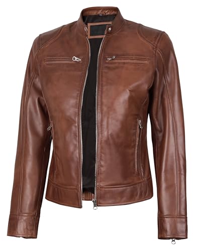 Blingsoul Cafe Racer Womens Brown Leather Jacket | [1315002] Dodge