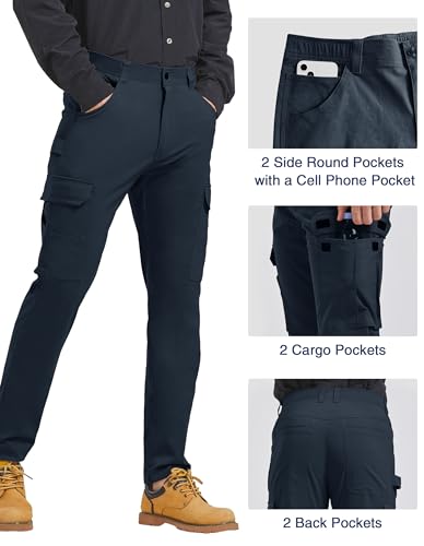 PULI Men's Carpenter Work Pants Cargo Hiking Pants Slim Fit Stretch Waterproof Outdoor Trousers with Pockets3