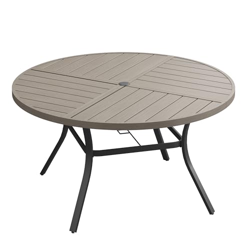 Image of VICLLAX 53 inch Round Outdoor Table, Patio Dining Table for 8 with Umbrella Hole for Garden Lawn Deck Backyard, Antique Grey