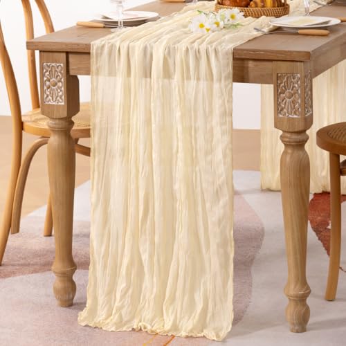Image of MLMC 2 Pack Beige Cheesecloth Table Runner 10ft Cream Rustic Gauze Cheese Cloth Table Runner 35x120 Inches Sheer Cloth Centerpiece for Wedding Baby Bridal Shower Home Decor