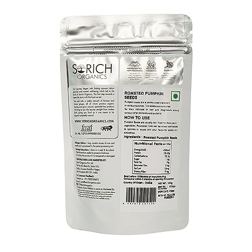 Image of Sorich Organics Roasted Pumpkin Seeds| Healthy Salted Indian Snack | High Protein & Fiber, Natural & Organics Roasted Pumpkin Seeds | Heart Healthy Superfood| 100 gm