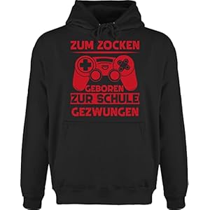 Shirtracer – Hoodie Herren Pullover Männer – Nerd Geschenke – Zum zocken geboren zur Schule gezwungen rot