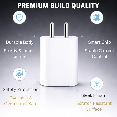 Image of Umake 20W PD Fast Charger with USB-C Cable, Wall Adapter Compatible with iPhone 17 Series (17,17 Pro, 17 Pro Max), 16 Series (16, 16 Pro, 16 Pro Max), iPhone 15 /14 /13 /12, BIS Certified (White)