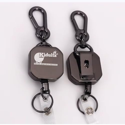 Image of Kidultz(Pack of 1) Heavy Duty Metal Zinc Alloy I'd Card Retractable Black Stylish Badge yoyo Reel, Key Chain Holder Belt Clip Pull Cord with 27.5 inch Steel Cable (Black)